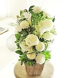 [KY167-2]供花アレンジメント　G&W Basket（グリーン・白系）＜　お供え花　お悔やみ花　供花に　＞