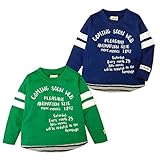(ネイビー/90cm)ベビー服 男の子 Tシャツ 長袖 ボーダー柄切替 ライン ロゴプリント ワッペン 男児 ベビー