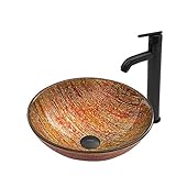 VIGO Blazing Fire Glass Vessel Bathroom Sink and Seville Vessel Faucet with Pop Up, Matte Black [並行輸