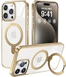 【8年間の技術結晶！4in1超万能モデル】CASEKOO iPhone 15 Pro Max 用 ケース クリア 米軍MIL規格 耐衝撃 隠しスタンド 横縦両立 MagSafe対応 黄変防止 透明 ストラップホール付き ワイヤレス充電対応 アイホン15proMax 用 ケース 6.7インチ カバー「MagicStand」（ゴールド・デザートチタニウム）