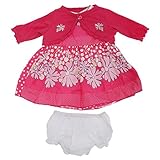 ベビー・赤ちゃん用 ガールズ フラワー お花とドット柄のデザイン 長袖ボレロカーディガン・ワンピース・フリルパンツのセット ベビー服セット ベビーギフトセット 女の子 (6-12ヶ月) (ピンク)