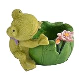 uxcell ホーム オフィス 樹脂 カエルロータスリーフ形 アロエ サボテン 植物 植木鉢 グリーン