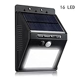Moobom ソーラーライト 16 LED灯 外灯 広角ライト 門扉用ライト ワイヤレス人感センサー 太陽光発電 防水 夜間自動点灯 壁掛け