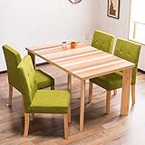 【木目を生かした北欧テイスト お洒落なダイニング5点セット (4人掛け用)】天然素材テーブル仕様 割れ・ゆがみが起こりにくい ガタツキ防止アジャスター付 優しいファブリックチェア 適度なクッション性 (テーブル ナチュラル色・椅子 グリーン
