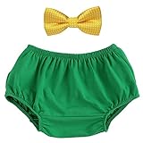 新生児写真撮影小道具 子供服 ベビー服 夏 ショーツ蝶ネクタイ2点セット 赤ちゃん男の子 下着パンツ 3-24か月 パンツ コスチューム 寝相アート 着ぐるみ 出産祝い 可愛い (グリーン&ゴールド)