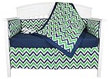 Green and Blue Chevron and Dots 5 Piece Baby Crib Bedding Set with Bumper by Bacati