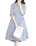 マタニティ ワンピース ストライプ シャツ ウエスト調整 膝丈 大きいサイズ レディース (XL)