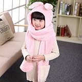 フード付きマフラー フード付きスヌード 手袋付き 子供 可愛い ウサギ マフラー ピンク