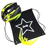 J@G 自転車 ヘルメット 子供 大人 ナップサック付き 53～63cm 小学生 以上 超軽量 11カラー (A3-ﾌﾞﾗｯｸ/ｸﾞﾘｰﾝ)