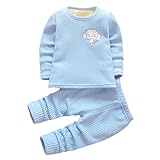 YUEGUANG 子供服 ベビー パジャマ 保温 厚手裏起毛 キッズ 女の子 男の子ルームウェア 長袖 部屋着 寝間着 上下セット 柔らかい 可愛い (110, ブルー)