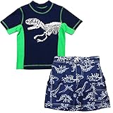 カーターズ（Carter's)　男の子用紺x緑ダイナミック恐竜半袖ラッシュガード水着上下2点セット (2t(88-93cm)) [並行輸入品]
