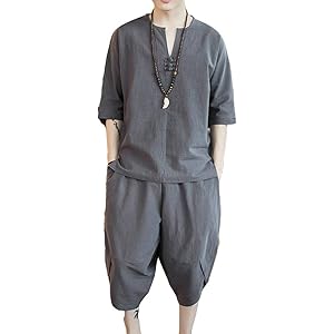 メンズ Tシャツ 綿麻トップス ハーフ ショート パンツ 上下 セット アップ 無地 部屋着 休暇 オフ ルームウエア 春夏秋冬