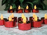 Red Candles - Set of 24 Flame Free Banberry Designs Candles - Wedding Decorations - Centerpieces - H