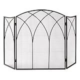 ブラックスチールアーチ型3-panel Victorianゴシック暖炉スクリーン46 x 31