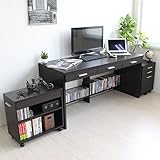 送料無料 パソコンデスク 書斎机 システムデスク １５０cm幅 システムデスク3点セット デスク+チェスト+ラック ダークブラウン TIP0320SETDBR