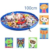 ZAMI かわいい動物柄 遊びマット　お片づけマット おもちゃ収納袋　巾着のプレイマット　50cm 100cm 150cm　３サイズ 赤/ブルー/オレンジ三つの色 (100cm（座るマットとして可）,