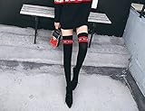オーバーニーソックス ロングソックス ハイソックス 綿 保温 防寒 レディース サイハイソックス 美脚 無地 通学 通勤 靴下- VENAS (赤と黒)