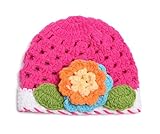 (スマイル ワキキ)Smile YKK ベビーニット帽 ニットキャップ きぐるみ ベビートップハット 赤ちゃんニット帽 暖かい帽子 出産祝い秋冬 花付きローズ色＋ホワイト