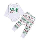 新生児服　クリスマス　ベビー上下セット　Elf Size　かわいい長袖ロンパース　総柄パンツ　ルームウェア　赤ちゃん　プレゼント　0-18M