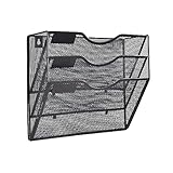 GENERIC 壁掛けメッシュファイルホルダー 3 段マガジンラックラックディスプレイスタンド事務用品ホルダーオフィスホーム金属新聞 A4 情報ラック, ブラック