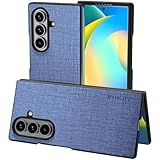 Aioria 互換性 ケース for Samsung Galaxy Z Fold 7 Fold7 5G 生地パターンレザー高級に保護純色スマホケース (Blue, Z Fold 7)