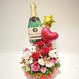 高岡大仏前花金 高さ６０ｃｍ　　豪華 シャンパン＆ハートバルーン入り　（S＆Hラウンド）　御祝アレンジメント　新鮮で花持ち抜群が魅力です (サイズ奥行：30cm×幅：約30cm×高さ：約60cm）　花