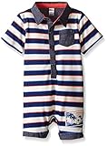 Petit Lem Baby Boys' Romper B Blue/White Stripe 9 Months [並行輸入品]