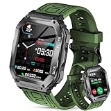 スマートウォッチ【2024進化モデル 軍用規格&防水防塵耐衝撃】1.8インチ 高精度画面 Bluetooth5.3通話機能付き IP67防水防塵 長持ちバッテリー iphone対応 アンドロイド対応 メッセージ通知 音楽再生 音声アシスタント 腕時計 100+種類運動モード Smart watch スポーツウォッチ 文字盤自由設定 天気予報 メンズ レディース(グレーン)