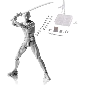 フルミット デッサン人形 モデル人形 フィギュア 漫画 キャラクター イラスト デッサン 作画 練習 男性 模型 1/12 小道具 スタンド付き ドールタイプ グレー