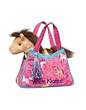 Personalized DC -ピンクand Teal Pretty Ponies Sassy KidzファッションペットSak Stuffed Animal Toy Withバッグ