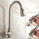 UFaucet Brushed Nickel Stainless Steel Single Handle Pull out Sprayer Prep Kitchen Faucets,Pull Out 