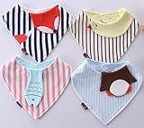 LONGPRO よだれかけ 三角バンダナ　可愛い動物モチーフ ベビー 赤ちゃんのトライ スタイ・ビブ 柔らかい スナップ 4枚セット 女の子 男の子