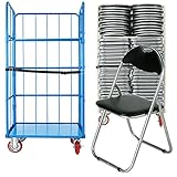 カゴ台車付き(ブルー Cタイプ) 72脚セット パイプイス 折りたたみパイプ椅子 ミーティングチェア 会議イス 会議椅子 パイプチェア パイプ椅子 ブラック