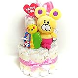 16080 おむつケーキ２段　女の子　可愛いぬいぐるみとテントウ虫　オムツケーキ　出産祝い