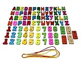 【KUENTAI】アルファベット 数字 計算 糸引き ピースゲーム 雑貨 おもちゃ キッズ ひもとおし 知育玩具 積み木 木製 ひも通し (アルファベット)