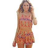 Sikye夏ビーチウェア、レディース印刷バックレスシフォンボディコンジャンプスーツショーツ L mg-013