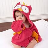 Ovonni ベビーバスローブ 湯上りベビーポンチョ ふわふわ心地 超可愛い 記念撮影、百日撮影にも適用 出産祝い 贈り物 (レッドふくろう)