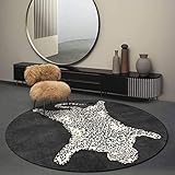 洗える ラグ オールシーズン ウォッシャブル 北欧 アニマル 柄 防ダニ ラグマット 滑り止め付 コンパクト 軽量 マット 夏 冬 80cm カーペット ホットカーペット対応 円形 リビング ブラック 新生活 マイクロファイバー 絨毯