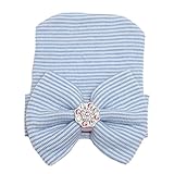 Refaxi 赤ちゃんの女の子新生児の幼児のシフォンボウのネクタイキャップと柔らかい帽子ストライプシャイニー（青）