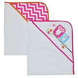Happy Chic by Jonathan Adler Applique, Print Interlock and Woven Terry Hooded Towel, Pink Owl, 2 Cou
