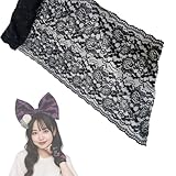 【RMY.H】 レース生地 黒 盛り髪リボン 花柄ロール DIY ハンドメイド 材料 ウェディング 装飾 コスプレ クラフト用 (ブラック, 18㎝)