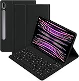 Galaxy Tab S9 FE+ / Tab S10+ /S9+/S8+ 12.4インチ キーボード ケース 可愛い キャンディーカラー マグネット 分離式 ギャラクシー Tab S7+/S7 FE キーボード カバー カラフル レディース 女性 (ブラック)
