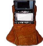 溶接面 皮面 革 牛革 用品 用具 保護 現場 作業 開閉 カバー かぶり面 顔 頭 火傷 やけど 防止 (ブラウン)