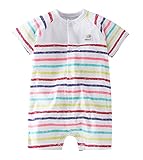 YueLian 春夏 新生児 ベビー服 ボディスーツ ロンパース ジャンプスーツ 女の子 男の子 前開き ストライプ柄 半袖 (適用:9-12月)