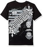 Southpole Big Boys' Short Sleeve Hd and Striped Print Logo Graphic Tee Black Medium [並行輸入品]