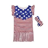 4th of Julyスタードレス – Franterdタッセルフリルドレスfor Little Girl幼児用子供用夏アメリカ国旗スターストライプビーチドレス 3T レッド