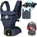 エルゴベビー 抱っこ紐 (ベルト付） ADAPTアダプト/クールエア・ディープブルー+防寒セット 【正規品2年間保証-SG認定】 +防寒ケープ＆よだれパッド