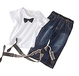 AvaCostumeボーイズロングスリーブは、ジーンズサスペンダー3pcsの服セット絵画、ボウタイ 4T