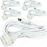 Set of 5 15 Feet White Extension Hanging Lantern Cord Cable with E26 E27 Socket , 2-Prong US AC Powe