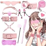 SMグッズ 拘束具 女性 11点セット【エoい陵o辱プレイが楽しめる】口枷 SMプレイ 首輪 手枷 足枷 アイマスク 調整可能 セックス玩具 アダルトグッズ 秘密梱包 ピンク